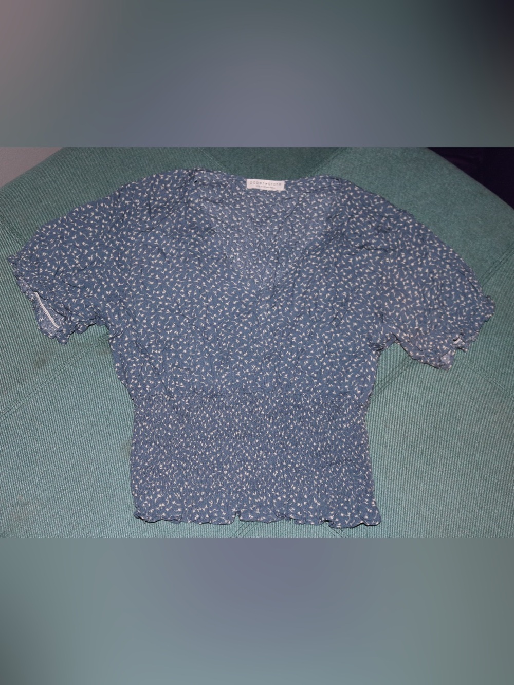 Paper Crane Navy Blue Floral V-Neck Smocked Waist Blouse